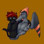 1:1 2023 after_kiss anthro athletic athletic_anthro athletic_male biceps black_body black_fur blue_eyes bodily_fluids brown_background claws clothed clothing digital_drawing_(artwork) digital_media_(artwork) dinosaur domestic_cat duo felid feline felis fingers fur goodbye_volcano_high grey_body grey_hair grey_scales hair hand_in_pants head_crest hi_res jonhysharko long_snout long_tail male male/male mammal naser_(gvh) pecs pterodactylus pterosaur red_hair reptile saliva saliva_string scales scalie sev short_hair simple_background snoot_game snout tail topless topless_anthro topless_male wings yellow_eyes 