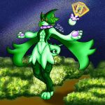  1:1 2023 4k abs absurd_res alternate_species anthro artist_name athletic athletic_anthro athletic_female breasts card detailed_background digital_drawing_(artwork) digital_media_(artwork) dinosaur female fur generation_9_pokemon goodbye_volcano_high green_body green_fur green_hair hair hi_res hybrid long_tail looking_at_viewer meowscarada multicolored_body multicolored_fur muscular muscular_anthro muscular_female muscular_thighs night nintendo nipple_outline ornithischian outside paws pokemon pokemon_(species) red_eyes reptile scalie shizadacomunist short_hair signature smile snoot_game_(fan_game) snout solo spikes spikes_(anatomy) stegosaurian stegosaurus stella_(gvh) tail tarot_card thick_thighs thyreophoran yellow_sclera 