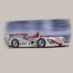  arhentol audi audi_r8_(lmp) car driving from_side german_flag helmet highres le_mans_prototype motor_vehicle race_vehicle racecar real_life shell_(company) solo spoiler_(automobile) vehicle_focus 