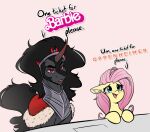  absurd_res black_hair clothed clothed_feral clothing dialogue equid equine female feral fluttershy_(mlp) friendship_is_magic hair hasbro hi_res horn king_sombra_(mlp) male mammal my_little_pony pink_hair unicorn witchtaunter 