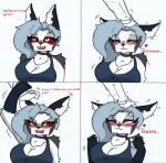  anthro big_breasts blush breasts canid canid_demon choker comic demon english_text female headpat hellhound helluva_boss hi_res jewelry loona_(helluva_boss) mammal necklace pace-maker solo text 