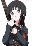  1girl absurdres akiyama_mio bass_guitar commentary highres holding holding_instrument instrument k-on! long_hair long_sleeves looking_at_viewer school_uniform solo watermark white_gorilla_(okamoto) 