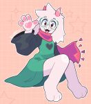  &lt;3 2022 4_fingers abstract_background anthro bovid caprine clothed clothing coat deltarune eyewear fingers glasses goat heart_pawpads hi_res horn lottory male mammal pawpads pink_horn ralsei round_glasses scarf sitting solo topwear undertale_(series) 