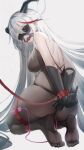  1girl absurdres aegir_(azur_lane) azur_lane ball_gag bdsm black_gloves blindfold bondage bound demon_horns feet gag gloves hair_on_horn highres horns lin_jingling long_hair looking_at_viewer looking_back multicolored_hair no_shoes pantyhose red_rope restrained rope sex_toy shibari slave soles streaked_hair thong underwear very_long_hair vibrator white_hair yellow_eyes 