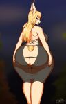  back_boob bedroom_eyes big_breasts big_butt blonde_hair bottom_heavy breasts butt butt_grab clothing dress female fib_art hair hand_on_butt hi_res horn horned_humanoid huge_butt humanoid looking_at_viewer looking_back my_hero_academia narrowed_eyes open_back_dress scut_tail seductive short_tail small_waist solo tail thick_thighs tsunotori_pony wide_hips 
