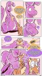  9:16 anthro avian breasts colored comic digital_media_(artwork) duo english_text escargo_(nasty-pink) female feral glistening glistening_body goo_creature goo_dragon griff_(nasty-pink) gryphon hi_res male mammal mythological_avian mythology nasty-pink nipples nude open_mouth purple_body simple_background smile text yellow_body 