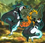  big_butt black_body bottom_heavy butt female hair hi_res huge_butt humanoid humanoid_pointy_ears imp looking_at_viewer looking_back looking_back_at_viewer markings midna nanodude78 nintendo one_eye_obstructed orange_hair rear_view red_eyes sharp_teeth short_stack smile snaggle_tooth solo teeth the_legend_of_zelda thick_thighs twili twilight_princess white_body wide_hips yellow_sclera 