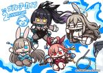  ahoge akane_(blue_archive) akane_(bunny)_(blue_archive) animal_ears aqua_bow aqua_bowtie aqua_leotard asuna_(blue_archive) asuna_(bunny)_(blue_archive) asymmetrical_bangs bandaid bandaid_on_knee bandaid_on_leg black_hair black_leotard blue_archive blue_bow blue_bowtie blue_eyes blue_leotard bow bowtie breasts brown_scarf brown_shawl cleaning_&amp;_clearing_(blue_archive) cleavage dark-skinned_female dark_skin detached_collar fake_animal_ears fishnet_pantyhose fishnets glasses gloves hair_between_eyes hair_over_one_eye halo highleg highleg_leotard huge_ahoge jacket jazz_jack karin_(blue_archive) karin_(bunny)_(blue_archive) large_breasts leotard light_brown_hair long_hair looking_at_viewer mole neru_(blue_archive) neru_(bunny)_(blue_archive) official_alternate_costume pantyhose plaid plaid_scarf plaid_shawl playboy_bunny print_jacket rabbit_ears red_bow red_bowtie red_leotard scarf shawl smile strapless strapless_leotard sukajan thighband_pantyhose traditional_bowtie white_gloves white_leotard white_pantyhose yellow_eyes 