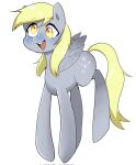  blonde_hair blonde_mane cutie_mark derp_eyes derpy_hooves_(mlp) digital_media_(artwork) equid equine eyelashes feathered_wings feathers female feral friendship_is_magic fur grey_body grey_feathers grey_fur hair happy hasbro hi_res mammal mane my_little_pony open_mouth open_smile parappaya pegasus simple_background smile solo tail white_background wings yellow_eyes yellow_tail 