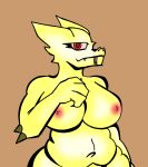  anthro areola bagungie belly big_breasts breasts dragon drakolith female hi_res horn nipples nude slightly_chubby solo tongue tongue_out 