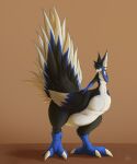  2022 absurd_res avian avian_taur biped biped_taur blue_body blue_skin chocobo_taur claws digital_media_(artwork) digital_painting_(artwork) feathers finger_claws folded_wings green_eyes hand_on_face hi_res male multicolored_body multicolored_feathers neck_tuft nova-drox nude_male nude_taur shadow signature simple_background small_upper_body smooth_shading solo standing tail_feathers taur toe_claws tuft wings year zarakon 