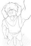  anthro athletic athletic_anthro athletic_male beastars big_penis blep bodily_fluids canid canine canis clothing collot_(beastars) domestic_dog erection genitals hair hair_over_eye hair_over_eyes herding_dog hi_res humanoid_genitalia male mammal neverwolf one_eye_obstructed pastoral_dog penis raised_arm selfie sheepdog shirt simple_background smile solo standing sweat sweatdrop tank_top tongue tongue_out topwear 