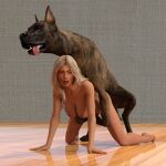  3d_(artwork) athletic bestiality big_breasts blonde_hair breasts brown_body brown_fur canid canine canis digital_media_(artwork) doggystyle domestic_dog duo female female_penetrated feral from_behind_position fur great_dane hair hannah_palmer hi_res human jollybizz looking_at_viewer male male/female mammal mastiff molosser penetration rough_sex sex slim tanned_skin 