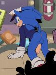  3:4 all_fours anthro anus balls big_penis biped blurau bodily_fluids bottomless butt clothed clothing duo genitals hi_res huge_penis looking_back male penis sega sonic_the_hedgehog sonic_the_hedgehog_(series) sweat the_murder_of_sonic_the_hedgehog 