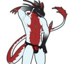  abs anthro bulge clothed clothing dead_space dog_tags dragon horn jewelry jock jockstrap jockstrap_only male marker necklace ojutai partially_clothed pecs rebeldragon101 rogue_fang shy shy_expression shy_face shy_smile solo spikes tail teasing topless topless_male underwear underwear_only vargur 
