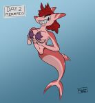  anthro asterozoan big_breasts breasts echinoderm female fish gradient_background hair hi_res kuuchor looking_at_viewer marine merfolk multicolored_body pink_body pinup pose presenting presenting_breasts red_hair shark shark_tail sharp_teeth simple_background smile solo split_form starfish starfish_(accessory) starfish_bra tail teeth two_tone_body 