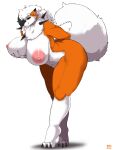  absurd_res anthro areola big_breasts breasts canid canine dusk_lycanroc female fur generation_7_pokemon hi_res looking_at_viewer lycanroc mammal nintendo nipples nude orange_body orange_fur pokemon pokemon_(species) simple_background smile solo taphris white_background white_body white_fur 