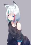  1girl absurdres amato_0321 animal_ears black_bra bra expressionless gao_ashina green_hair highres indie_virtual_youtuber looking_at_viewer multicolored_hair off_shoulder red_hair short_hair sleeves_past_elbows underwear virtual_youtuber white_hair wolf_ears wolf_girl 