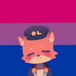  anthro bisexual blush canid canine eyes_closed fangs female flag fox fundy lgbt_pride male mammal pride_color_background pride_color_flag pride_colors simple_background solo tagme teeth 