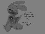  absurd_res after_vore anthro anthro_pred areola belly big_areola big_breasts breasts clothing digital_media_(artwork) disney female female_pred genitals greyscale hi_res insult judy_hopps kneeling lagomorph legwear leporid mammal monochrome mostly_nude nipples one_eye_closed pussy rabbit sketch slightly_chubby solo talking_to_prey taunting theboogie thigh_highs tongue tongue_out vore weight_gain wink zootopia 