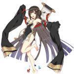  1girl bare_legs bare_shoulders barefoot black_hair chinese_clothes detached_sleeves floating floating_object full_body hair_ornament honkai_(series) honkai_impact_3rd long_hair nuwa_(honkai_impact) official_art one_eye_closed red_eyes red_snake scales scroll smile snake third-party_source transparent_background 
