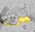  2023 ambiguous_gender anthro barefoot blush breasts butt dragon duo feet female furrreun gold_(metal) hair hi_res horn human jewelry larger_female macro mammal monochrome non-mammal_breasts nude scalie size_difference smile soles 