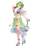  1girl bare_shoulders breasts feet fire_emblem fire_emblem:_the_sacred_stones fire_emblem_heroes full_body fuzichoco green_eyes grey_hair hair_ornament highres l&#039;arachel_(fire_emblem) legs long_hair medium_breasts navel non-web_source sandals solo stomach swimsuit toeless_footwear toes transparent_background 