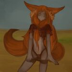  1:1 animal_humanoid big_ears canid canid_humanoid canine canine_humanoid clothing female fox_ears fox_humanoid fox_tail front_view grey_body grey_skin hair humanoid long_hair long_tail looking_at_viewer mammal mammal_humanoid multicolored_body multicolored_skin orange_eyes orange_hair panties removed_clothing removing_pants solo standing syvaron tail topwear two_tone_body two_tone_skin underwear undressing 