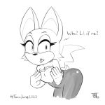  bat big_ears female hi_res leaning leaning_forward mammal rouge_the_bat sega sketch solo sonic_the_hedgehog_(series) spandex_suit surprised_expression teot text toony white_body wings 