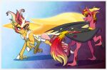  black_sclera blue_eyes clothing daydream_shimmer_(eg) equestria_girls equid equine ethereal_horn ethereal_wings hasbro hi_res horn inuhoshi-to-darkpen mammal membrane_(anatomy) membranous_wings my_little_pony sunset_shimmer_(eg) winged_unicorn wings 