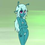  2017 alien alpha_channel antennae_(anatomy) anthro breasts bue_(character) colored crossed_arms emoji_(race) female hi_res humanoid navel nipples nude plagueofgripes pubes samurai_jack solo third-party_edit 