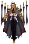  1boy belt black_sclera coat coat_on_shoulders colored_sclera crossed_arms floating floating_object floating_weapon full_body giratina giratina_(origin) gloves grey_coat hat jacket katagiri_hachigou long_hair long_sleeves male_focus peaked_cap personification pokemon red_belt red_eyes simple_background solo sword torn_clothes torn_coat weapon white_background white_headwear white_jacket yellow_gloves 
