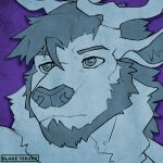  1:1 absurd_res angry beard bichrome blakixtekzer_(artist) deer eyebrows facial_hair fur hair hi_res horn icon inner_ear_fluff mammal purple_background saint_seiya simple_background tuft 