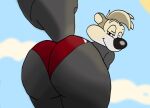  anonymous_artist anthro ass_up beach bedroom_eyes bending_over_position bent_over big_butt big_tail blue_sky bottomwear butt butt_shot clothed clothing cloud cloudy fur girly grey_body grey_fur hi_res huge_butt huge_hips huge_thighs light looking_at_viewer looking_back looking_pleasured looney_tunes low-angle_view male mammal mephitid narrowed_eyes pepe_le_pew pinup pose presenting presenting_hindquarters rear_view seaside seductive sexy_eyes skunk skunk_tail sky smile snout solo speedo striped_skunk sunlight swimming_trunks swimwear tail thick_thighs warner_brothers wide_hips worm&#039;s-eye_view 