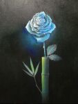  bamboo black_background blue_flower blue_rose flower mitzoka2001 no_humans original painting_(medium) pastel_(medium) rose traditional_media 