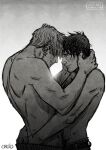  2boys ass_grab bad_id bad_tumblr_id bara black_hair blonde_hair blush couple cris_art forehead-to-forehead from_side grabbing_another&#039;s_ass greyscale groping hair_over_eyes hand_under_clothes hands_on_another&#039;s_neck heads_together hulkling male_focus marvel monochrome multiple_boys short_hair sideburns smile thick_eyebrows toned toned_male topless_male wiccan yaoi 