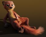  3d_(artwork) animal_genitalia animal_penis anthro balls belly black_nose blender_(software) canid canine canine_genitalia canine_penis claws digital_media_(artwork) disney erection fluffy fluffy_tail fox front_view fur genitals gloves_(marking) gradient_background green_eyes half-closed_eyes long_body looking_at_viewer lying male mammal markings narrowed_eyes nick_wilde nude on_back orange_body orange_fur pawpads penis pink_penis rockyrcoon short_legs simple_background smile solo tail yellow_belly zootopia 