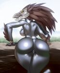  2018 alien anthro arm_tuft avian beak big_butt bodysuit borisalien breasts butt camel_toe clothing fangs feather_hair feather_tuft feathered_crest feathers female genital_outline halo_(series) head_crest kig-yar latex looking_at_viewer looking_back looking_back_at_viewer microsoft pseudo_hair pupils pussy_outline red_body red_feather_hair red_feathers rubber rubber_clothing rubber_suit scalie side_boob skinsuit slit_pupils solo t&#039;vaoan talon_hands teeth thick_thighs tight_clothing tuft wide_hips xbox_game_studios yellow_eyes 
