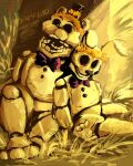  animatronic bow_tie detailed digital_media_(artwork) duo five_nights_at_freddy&#039;s flower flower_crown forest golden_freddy_(fnaf) hi_res machine painting plant robot scottgames shaded tagme tree watermark zooskazoo 