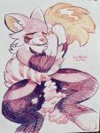  2023 ailurid ambiguous_gender animate_inanimate anthro birdpaw_(artist) black_body black_fur cheek_tuft colored_pencil_(artwork) cotton digital_media_(artwork) facial_tuft fur hi_res living_plushie looking_aside mammal markings pink_body pink_fur plushie red_panda ring_(marking) smile solo striped_markings striped_tail stripes tail tail_around_body tail_markings traditional_media_(artwork) tuft white_body white_ears white_fur white_hands white_neck yellow_body yellow_eyes yellow_fur yellow_inner_ear yellow_nose 