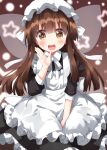  1girl apron brown_eyes brown_hair dress fairy fairy_wings frilled_dress frilled_skirt frills highres knot maid maid_apron maid_headdress one-hour_drawing_challenge open_mouth ruu_(tksymkw) skirt solo star_(symbol) star_sapphire touhou wings 