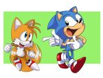  anthro canid canine clothing duo eulipotyphlan eye_contact footwear fox gloves handwear hedgehog looking_at_another male mammal miles_prower open_mouth open_smile scottforester17 sega shoes simple_background smile sonic_the_hedgehog sonic_the_hedgehog_(series) 