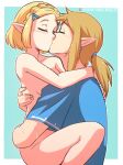  2022 blonde_hair blush breasts clothed clothed/nude clothing duo embrace eyes_closed female hair hi_res humanoid humanoid_on_humanoid humanoid_pointy_ears hylian kiss_on_lips light_body light_skin link male male/female nintendo not_furry nude ponytail princess_zelda side_boob simple_background text the_legend_of_zelda tobias_wheller url 