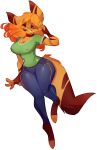 alpha_channel anthro bottomwear breasts brown_body brown_fur clothing denim denim_clothing female fur hair hi_res jeans kangaroo looking_at_viewer macropod mammal marsupial multicolored_body multicolored_fur one_eye_closed orange_body orange_eyes orange_fur orange_hair pants shirt simple_background smile solo spirale spirale_(character) topwear transparent_background two_tone_body two_tone_fur 