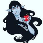  1:1 2018 adventure_time apple black_eyebrows black_hair black_pupils breasts bust_portrait cartoon_network clothed clothed_female clothed_humanoid clothing collarbone colored digital_drawing_(artwork) digital_media_(artwork) eyebrows eyelashes fangs female food fruit grey_body grey_skin hair holding_apple holding_food holding_fruit holding_object humanoid humanoid_pointy_ears long_hair marceline_abadeer markoriginals not_furry plant portrait pupils red_apple red_eyes shirt solo tank_top teeth topwear vampire vampire_bite 