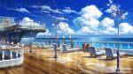  balcony barrel bgstudioceleste blue_sky cloud cloudy_sky copyright_name day door horizon lamppost no_humans ocean original railing scenery shadow ship sky sunlight water watercraft wooden_floor 