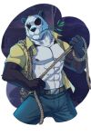  2023 2:3 absurd_res anthro bear beastars belt black_body black_fur blue_bottomwear blue_clothing blue_pants bottomwear clothing detailed_background digital_media_(artwork) fur giant_panda gouhin_(beastars) hi_res jacket leo-artis male mammal muscular muscular_anthro muscular_male netflix pants rope solo topwear wall_(structure) white_body white_fur window 