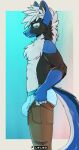  absurd_res arrick black_body black_fur blue_clothing blue_underwear bottomwear bulge canid canine clothing fur hair hi_res leleo mammal maned_wolf meme pants tight_pants_(meme) underwear white_hair ych 