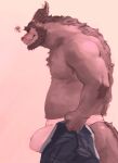  absurd_res annoyed anthro asian_clothing beard bottomwear bulge clothed clothing dragon dressing east_asian_clothing eastern_dragon facial_hair frown fundoshi fur furred_dragon genital_outline hi_res horn huihui883 japanese_clothing kemono male meme muscular pants penis_outline solo topless underwear 