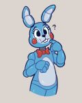  4:5 4_fingers advos ambiguous_gender animatronic anthro black_nose blue_body blush bow_(feature) bow_tie buckteeth digital_media_(artwork) eyelashes fingers five_nights_at_freddy&#039;s five_nights_at_freddy&#039;s_2 green_eyes hi_res lagomorph leporid machine mammal question_mark rabbit red_bow_tie robot scottgames simple_background solo teeth toy_bonnie_(fnaf) 